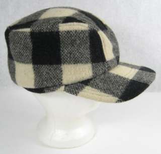   Hunting Cap Hat w/ Earflaps Warm Wool? sz Medium Check Plaid  