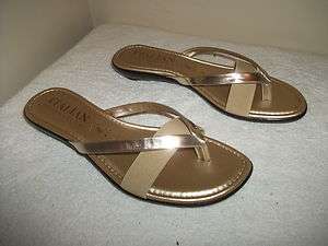 NEW Ladies Italian Shoemakers Gold Fashion Flip Flops NEW Without Box 
