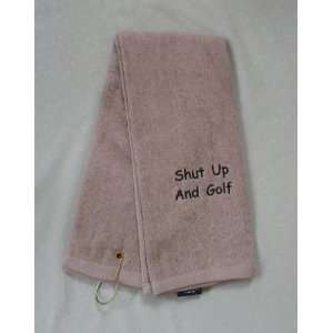 Shut Up and Golf Khaki Tri Fold Embroidered Golf Towel