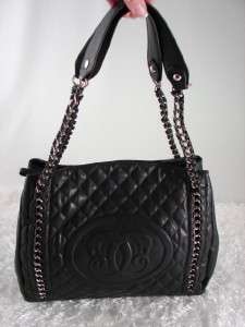 Sharif Black Genuine Quilted Leather & Chains Handbag Purse   