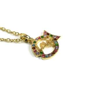  Rainbow Sparkles Fish Pendant with Love Inscription on Gold Colored 