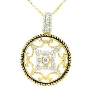  Sterling Silver Vermeil CZ Circle Pendant Necklace 