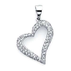 Heart Shape Diamond Pendant Large 14k White Gold Charm Elegant (1/2 