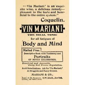  1895 Ad Coquelin Vin Mariani & Company Tonic Body Mind 