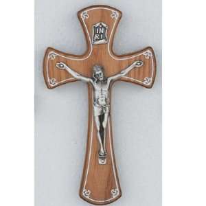  7 OAKD & SILVER CRUCIFIX WITH SILVER SILK SCREEN, WALL 