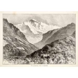 1891 Wood Engraving Whymper Jungfrau Mountain Bernese Alps Switzerland 