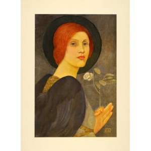  1900 Print Honesty Painting Women Wing Branch Angel Art 