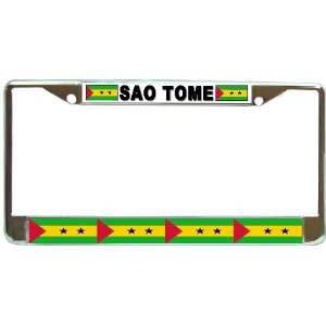  Sao Tome Principe Flag Chrome Metal License Plate Frame 
