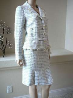 AUTHENTIC EXQUISITE RARE CHANEL TWEED FRINGED 3PC BELTED SKIRT JACKET 