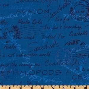   Seashells Beach Words Blue Fabric By The Yard Arts, Crafts & Sewing