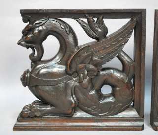 PAIR OF SALVAGED FRENCH CARVED ARCHITECTURAL OAK GRIFFINS CORBALS 