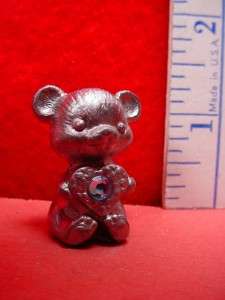 Vintage Pewter Miniature TEDDY BEAR CUTE w HEART & GEM  