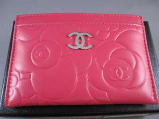 CHANEL 11C Rose Pink Camellia CC Logo Card Wallet NEW  