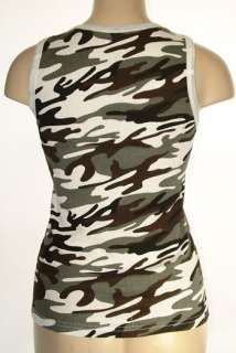 ARMY CAMOUFLAGE RIBBED COTTON CAMISOLE TANK TOP sz S 2X  