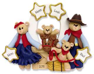   COWBOY FAMILY of 4 Christmas ornament polymer clay by Deb & Co.  