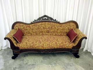 Antique 1800s 1900s Empire Style Sofa Couch w New Upholstery & Pillows 