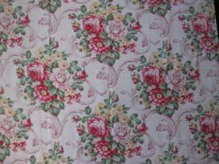   Victorian BARKCLOTH Curtains /Fabric w Raspberry Pink Roses & Scrolls