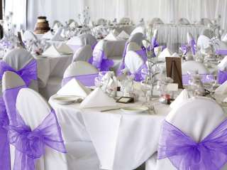 20 Purple Organza Chair Covers Sash Bow Wedding Party  