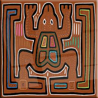   FROG MOLA ARTWORK CERAMIC TILE   KUNA INDIANS from PANAMA  
