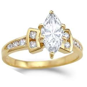 CZ Marquise Solitaire Engagement Ring 14k Yellow Gold Bridal (1.50 CT 