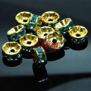   Crystal Gold Plated with Blue Zircon Color Rondelle Spacer Bead 6mm