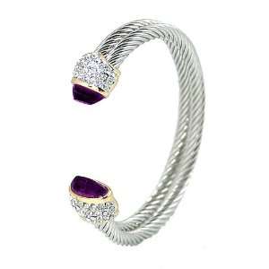   Rope Cuff Bracelet with Anethyst puple Color & White Crystal Ends