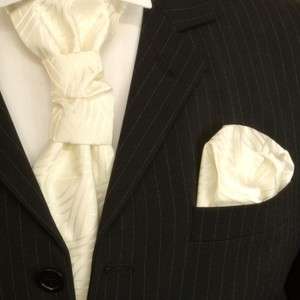 PLV25H/ Pretied Cravat with Pocket Square, Ivory  