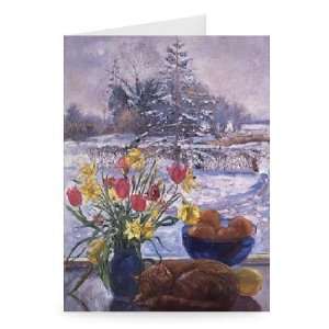  Curled Cat with Flowers by Timothy Easton   Greeting Card 