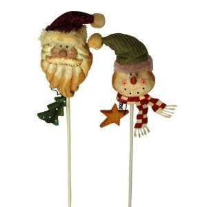  Wooden Santa & Snowman Pick Set/2 