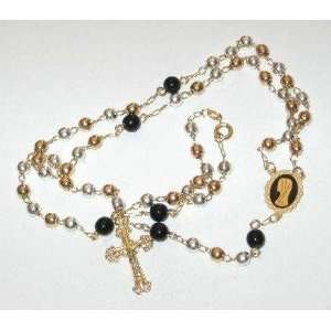   Elegant Two Tones Gold Overlay and Onix Rosary Necklace Home