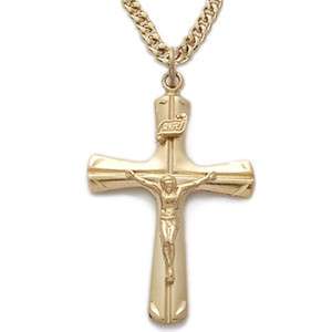 Large Gold Over Sterling Silver Crucifix Cross Necklace  