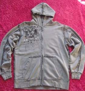 New Mens AFFLICTION Grey SPIKER Yarn Stitch Hoodie Jacket Size Medium 