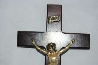 Vintage 10Crucifix metal Christ on a wood cross  