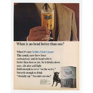  1966 Schlitz Malt Liquor No Head Better Than One Print Ad 