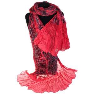  Red Blue Tie Dyed 100% Silk Scarf 