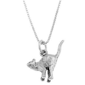   Sterling Silver Three Dimensional Alley Scared Cat Necklace Jewelry