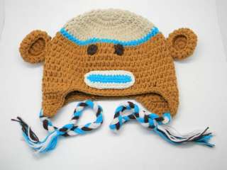 Toddler baby Monkey ear flap crochet beanie photography photo handmade 