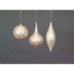 Winters Blush Champagne Glittered/Beaded Glass Christmas Ornaments 4 