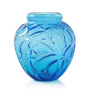  Lalique Sauterelles Vase Blue 10 3/4in