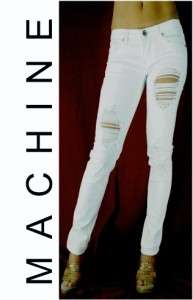 NWT MACHINE DESTROYED RIPPED DISTRESSED WOMEN SKINNY SLIM FIT WHITE 