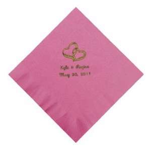 Personalized Gold Two Hearts Beverage Napkins   Candy Pink   Tableware 