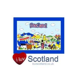  Tea Towel Scottish Cartoon Scene Toys & Games
