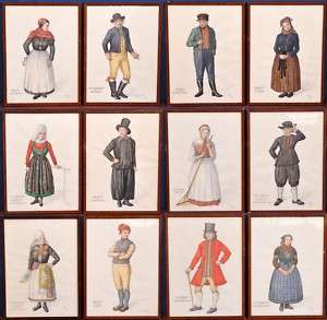   Ethnographic paintings Danish Folk Costumes Scandinavia 1939  