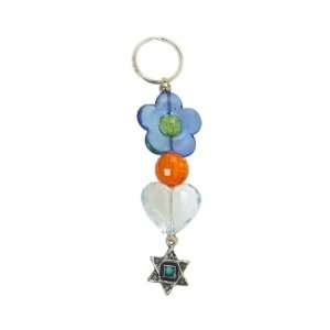  Acrylic Key Chain with Star of David and Blue Heart 