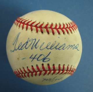 Ted Williams Inscribed 406 Autographed/Signed Baseball UDA 708/1941 