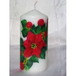  6 Hand Painted Poinsettia Holiday Candle