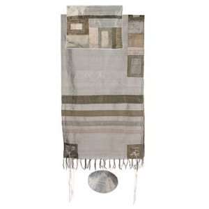  Raw Silk Tallit with stripes by Yair Emanuel Grey on Grey 