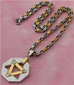STAR OF DAVID 2 TONE STAINLESS STEEL CHAIN NECKLACE MEN  