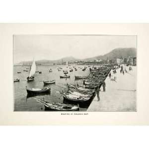  1908 Print Palermo Bay Sicily Italy Sailboats Boardwalk 