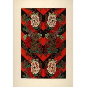  1883 Japanese Fabric Design Obi Peony Chromolithograph 